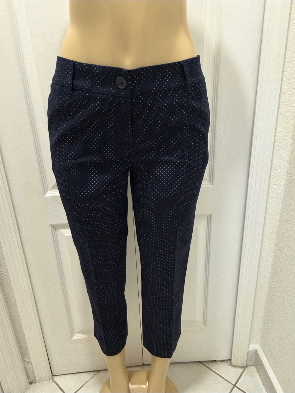 Hilary Radley Navy Cropped Polka Dot Ankle Pants